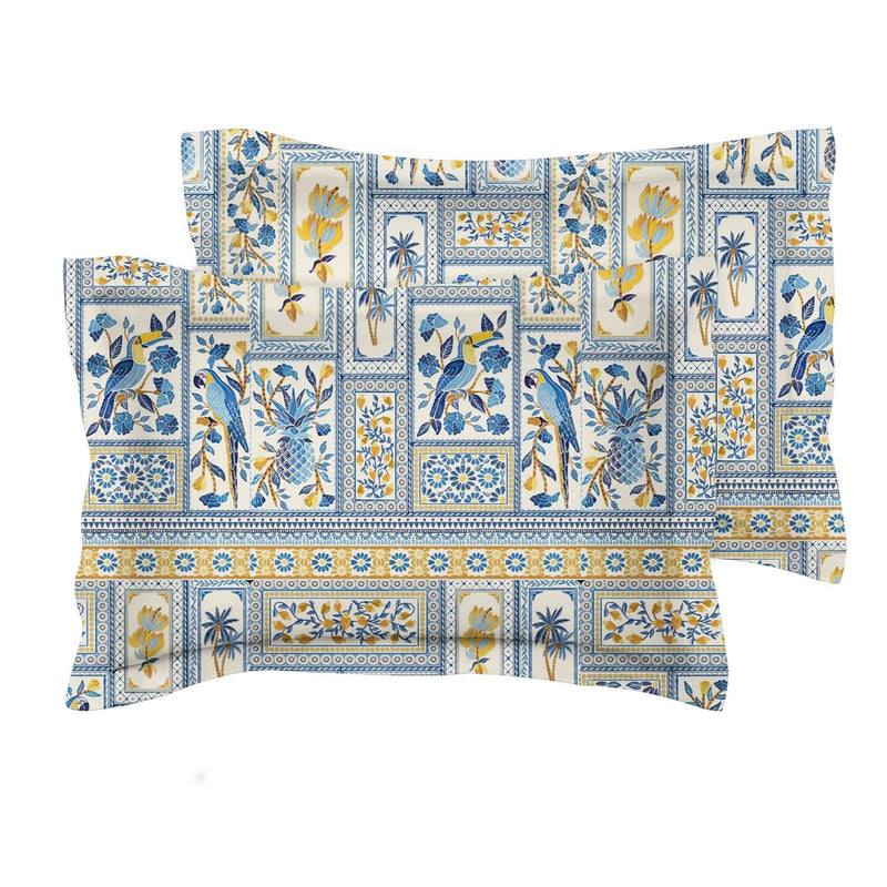 BSB HOME® 220 TC Premium Cotton Printed Pillow Covers | Ultrasoft Breathable Envelope Closure| Pack of 2 Pillow Covers King Size (White & Blue Flower, 20 x 30 Inches)