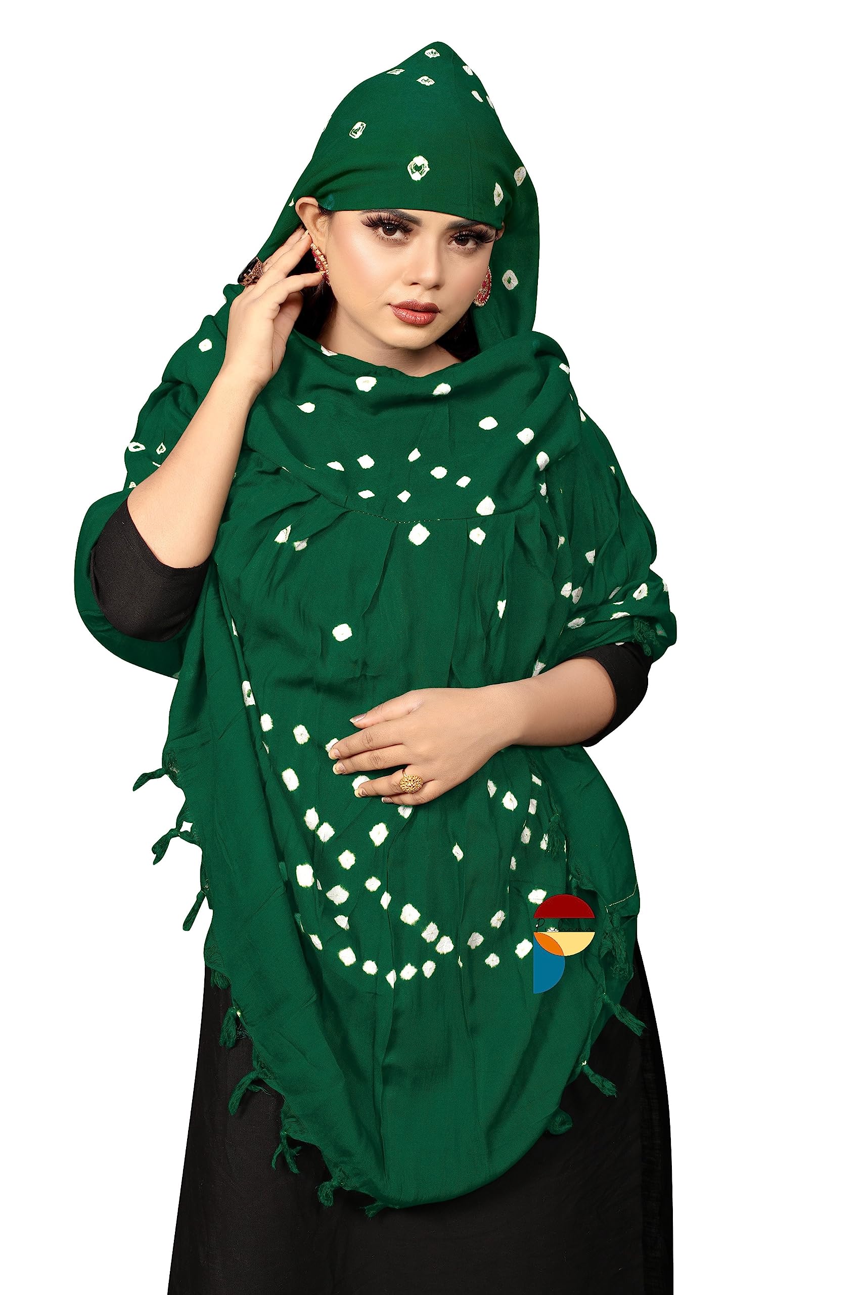 PRACHARAN Women Cotton Stylish Hand Printed Scarf, Anti Pollution Full face Scarf With UV Sun Rays Protection Scarves for Women and Girls (Green)
