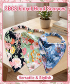 Chuppinz 3Packs Bandanas For Women, Boho Triangle Headbands, Floral Bandanas Headscarf Chiffon Hairbands Elastic Hair Scarf Boho Headbands Hair Accessories For Women Girls