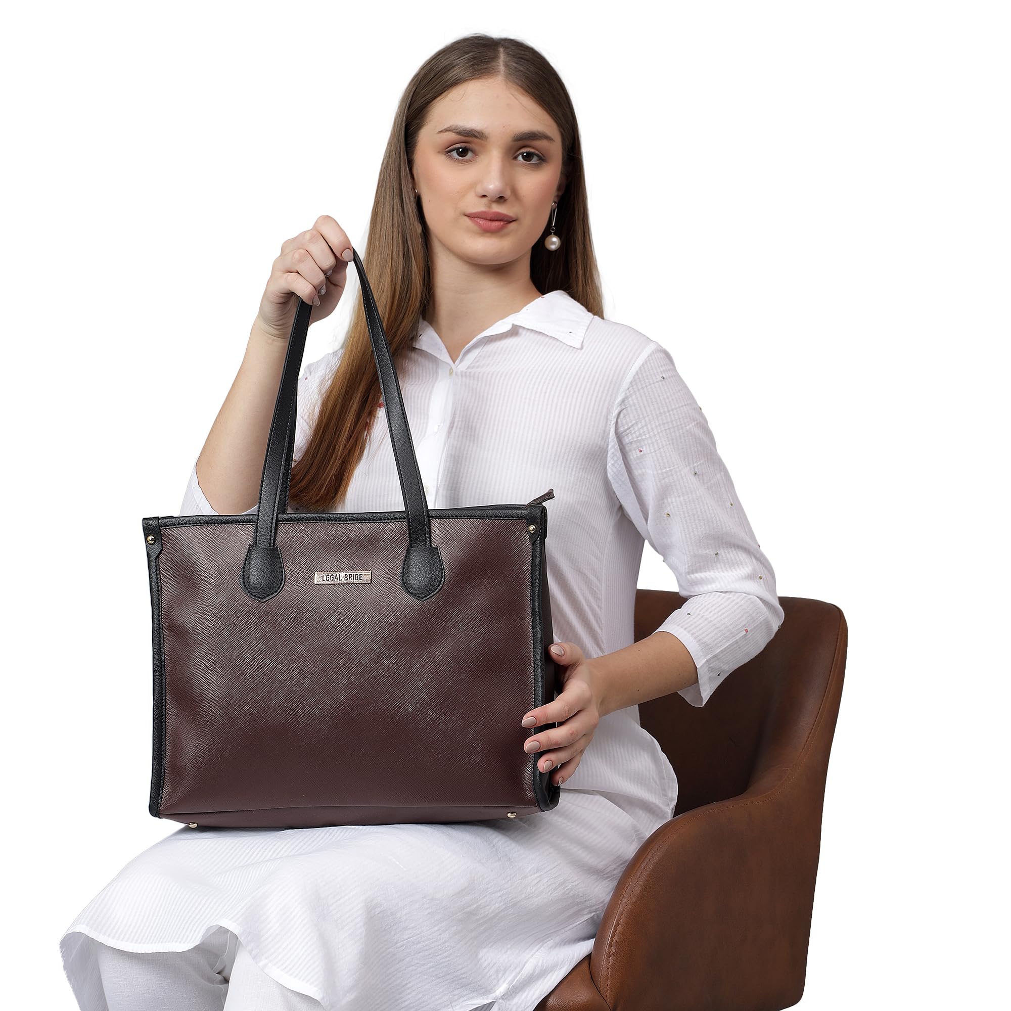 LEGAL BRIBE Textured Tote Bag Combo Of 4 (Brown)