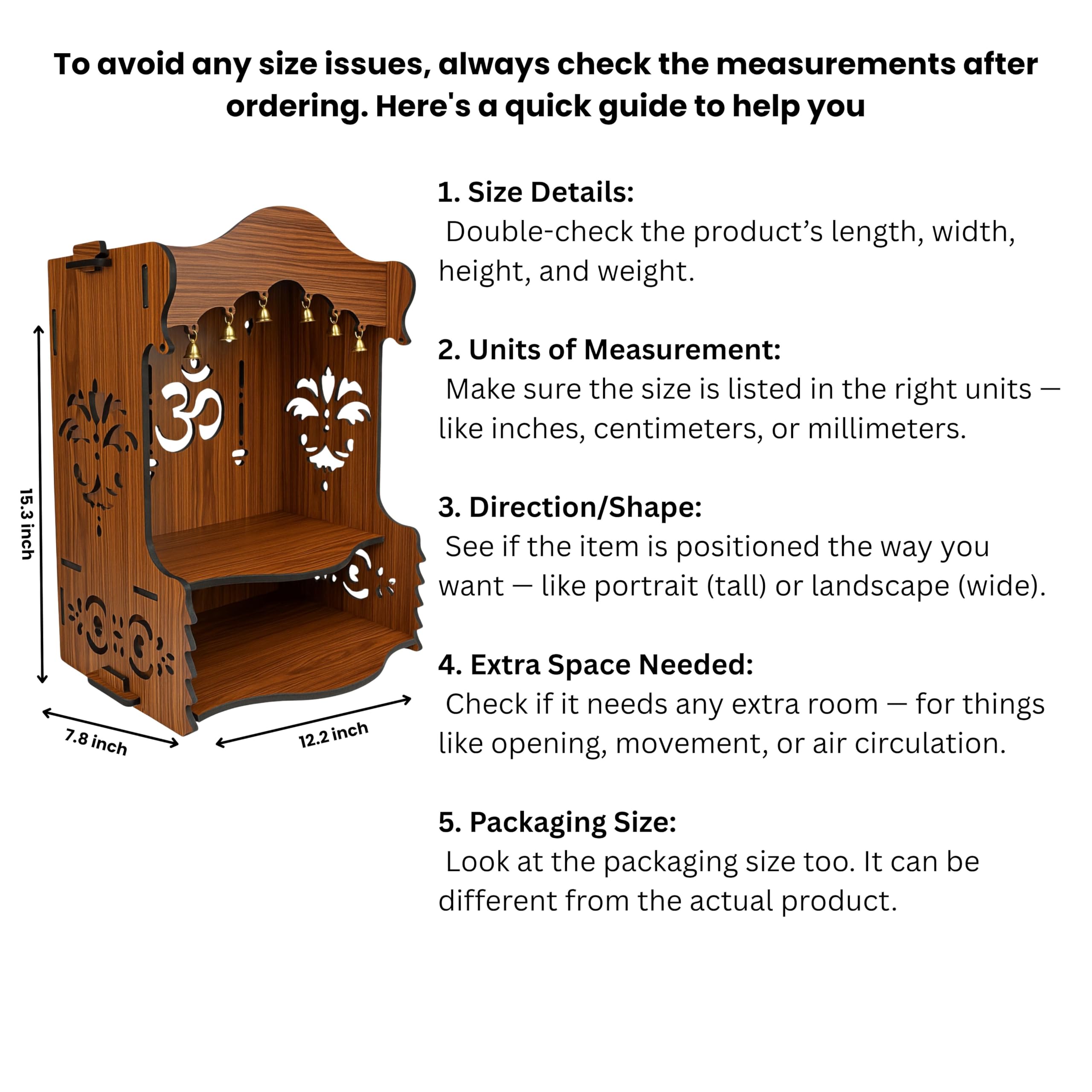 HOMEWEY DECOR Wooden Home Temple Handcrafted Support Heavy Idols Luxurious Finish Pooja Mandir for Home and Office Wall Mount for Room (Design9)