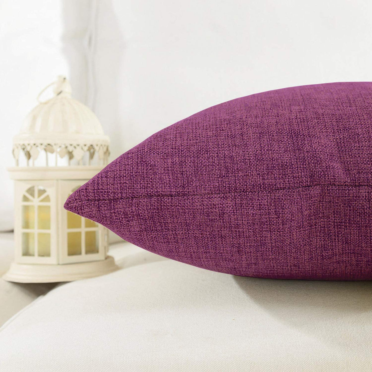 Khooti Decorative Jute Square Cushion Cover Throw Pillow Cover for Living Room Couch Diwan Single Seater Sofa, Modern Boho Medium 18 x 18 Inches / 45 x 45 cm (Colour - Wine)(Set of 1 Piece)-50 TC