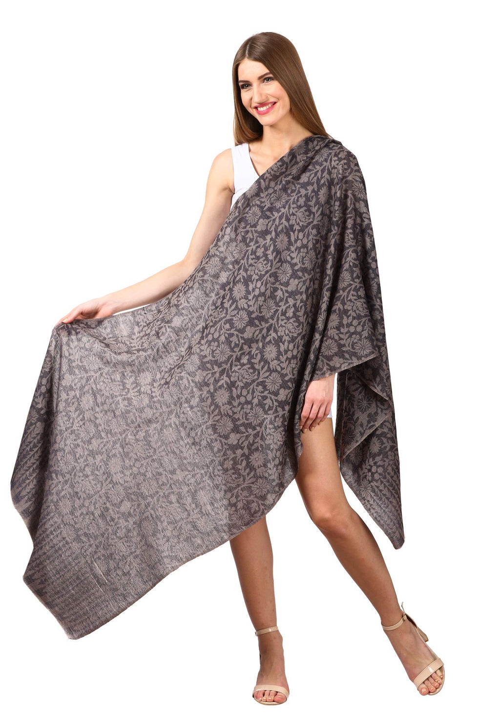 Pashtush Women's Wool Floral Design Scarf Stole (Navy Blue)