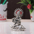 KridayKraft Lord Krishna On Shankh Metal Statue Bal Laddu Gopal Murti Playing Flute Decorative Showpiece for Pooja Room Home Office Decor Religious Idol Figurine for Study Table & Gifting Purpose