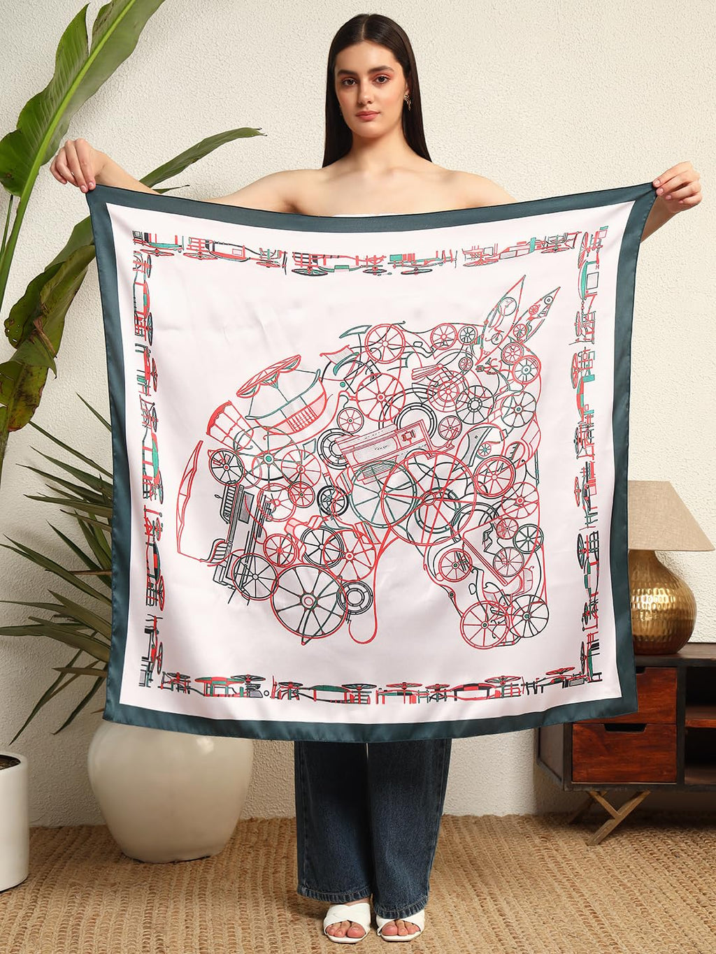Ravaiyaa - Attitude is everything Women's Crepe Silk Digital Print Large Square Scarf Breathable Lightweight Neckerchief Printed Headscarf 40 x 40 Inch (Rose Octave Marsal)