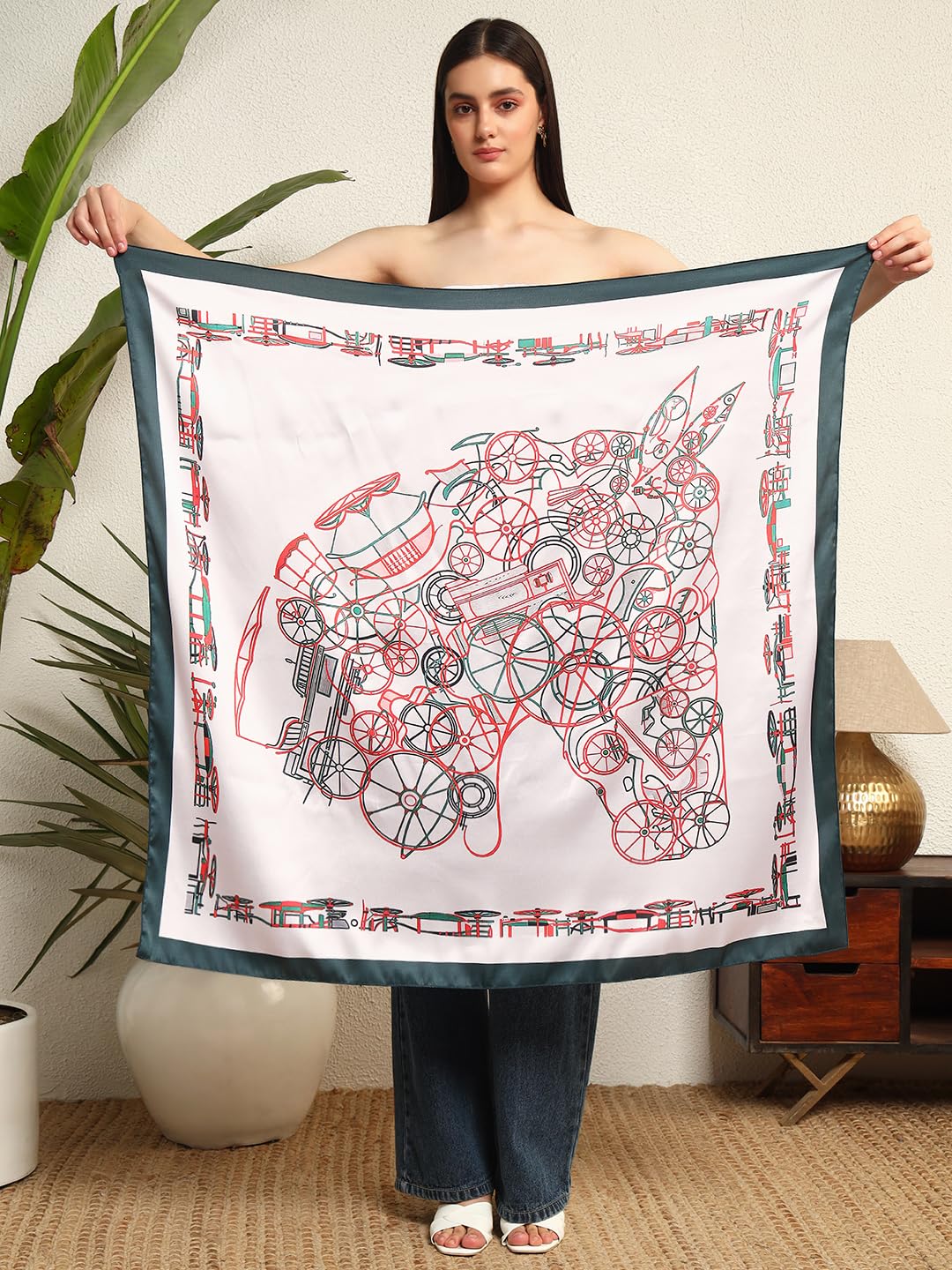 Ravaiyaa - Attitude is everything Women's Crepe Silk Digital Print Large Square Scarf Breathable Lightweight Neckerchief Printed Headscarf 40 x 40 Inch (Rose Octave Marsal)