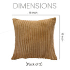 Yellow Weaves Pencil-Stripe Fur Cushion Covers | Soft Polyester | Decorative Sofa & Throw Pillow Covers | 16x16 Inches, Pack of 2 (Golden Brown)
