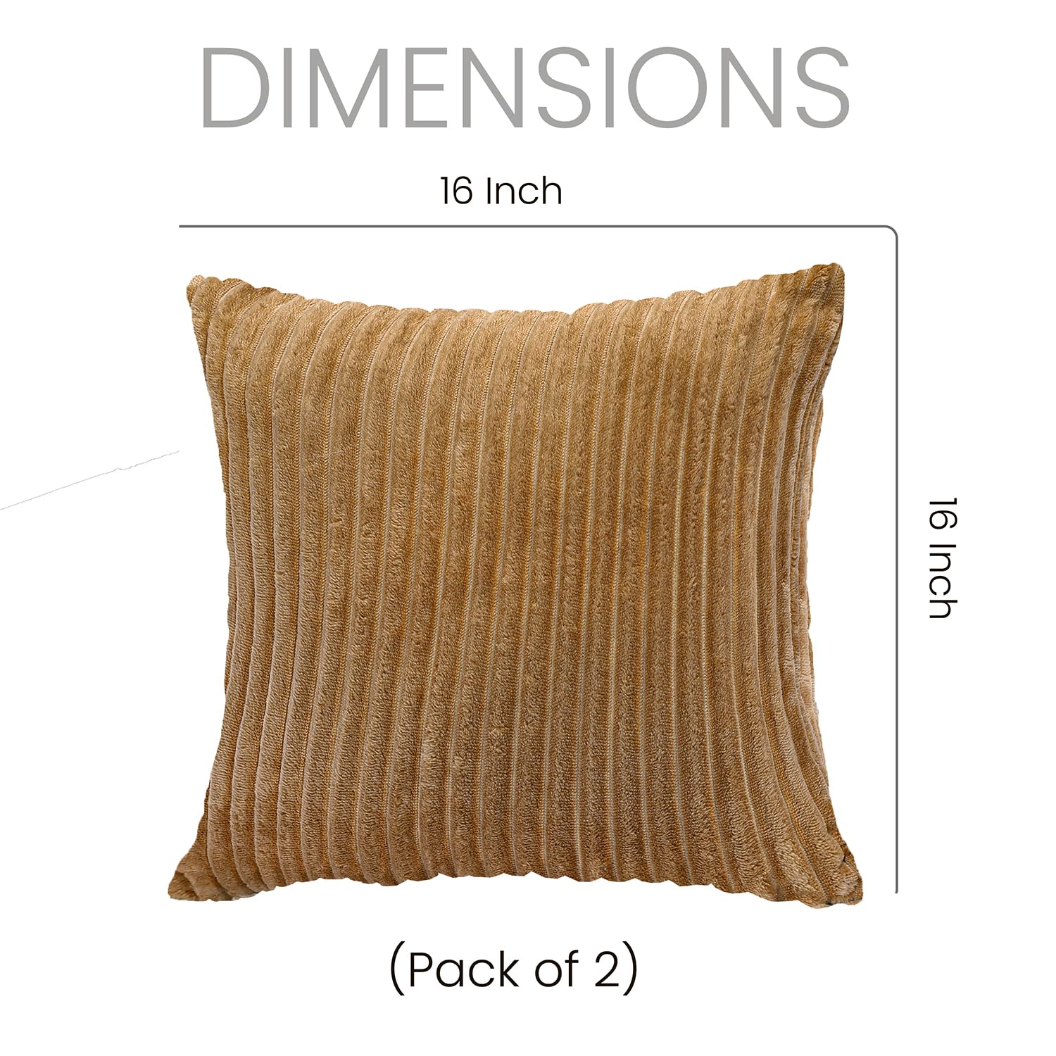Yellow Weaves Pencil-Stripe Fur Cushion Covers | Soft Polyester | Decorative Sofa & Throw Pillow Covers | 16x16 Inches, Pack of 2 (Golden Brown)