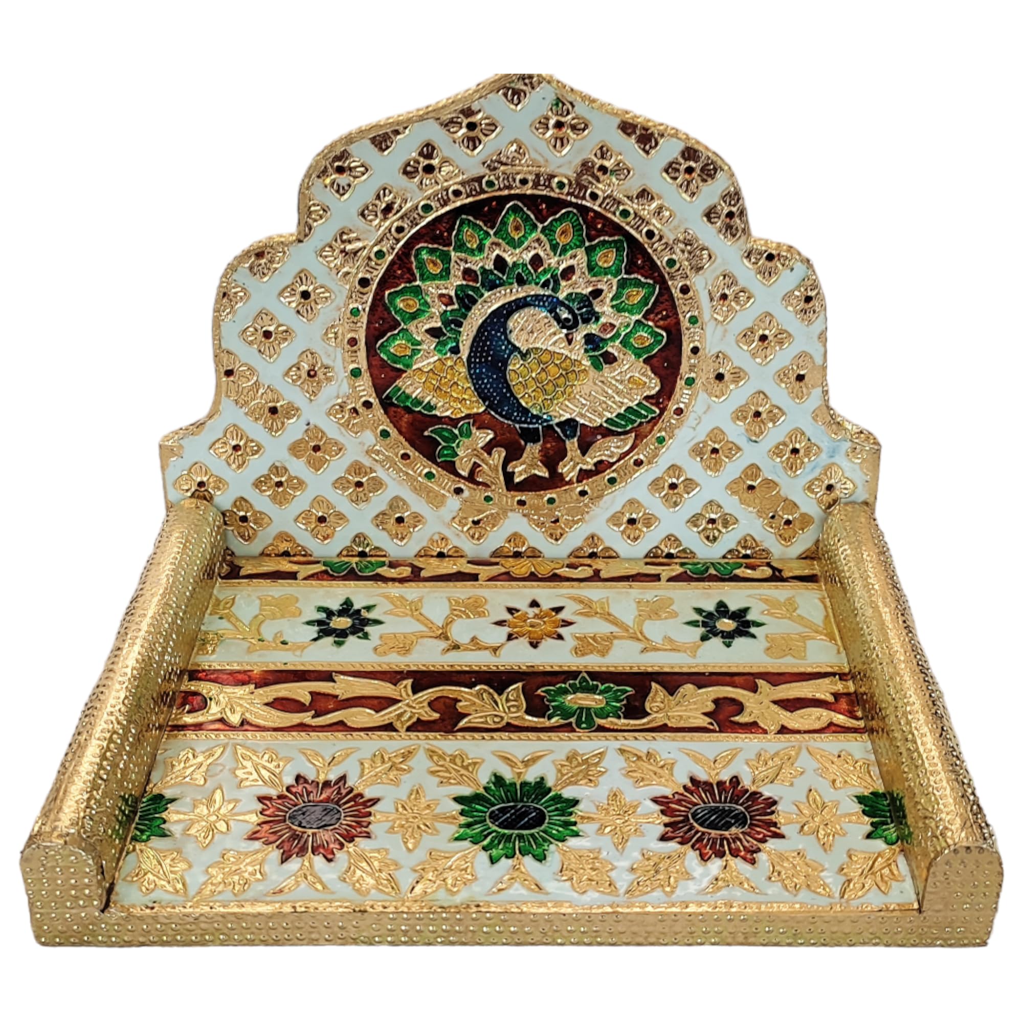 OPPILLA™ Meenakari Handcrafted Peacock Design Folding laddu Gopal Singhasan for Home Temple and Office Size 8x6 Inches