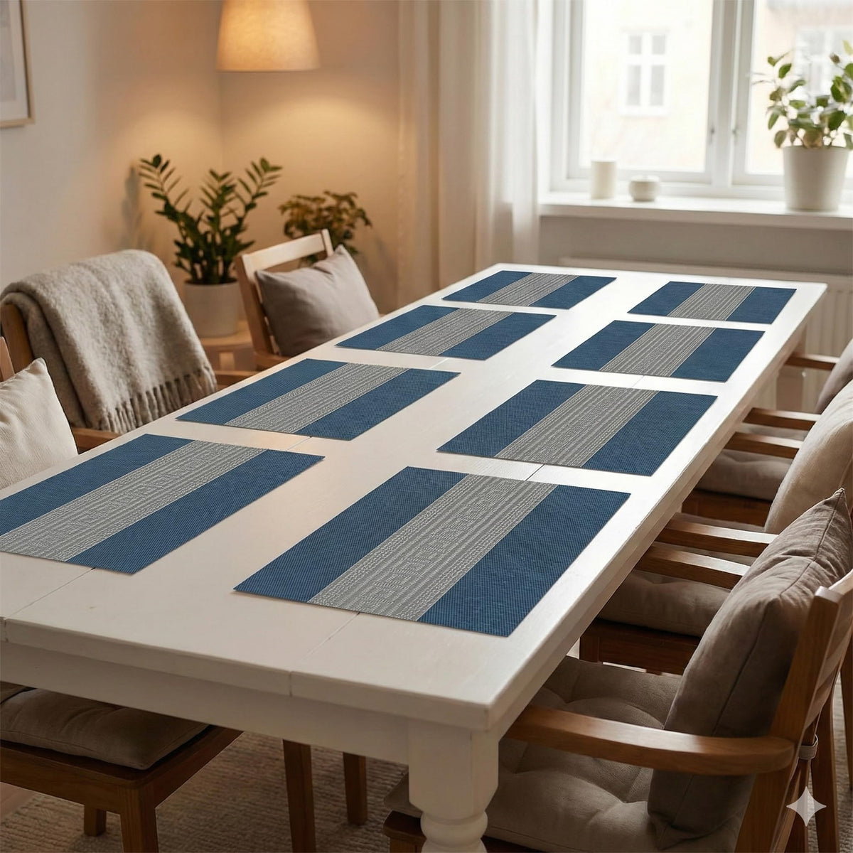 YELONA Placemats Set of 8, Heat-Resistant Woven Vinyl Table Mats, Non-Slip & Washable Dining Tablemats for Kitchen & Dinner Decor, Midnight Blue (45cm x 30cm) Kafalo