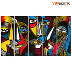 VIBECRAFTS Colorful Abstract Faces 5 Pieces Premium Wall Painting For Home|Office|Living Room|Gift (PTVC5Pcs4_8501)