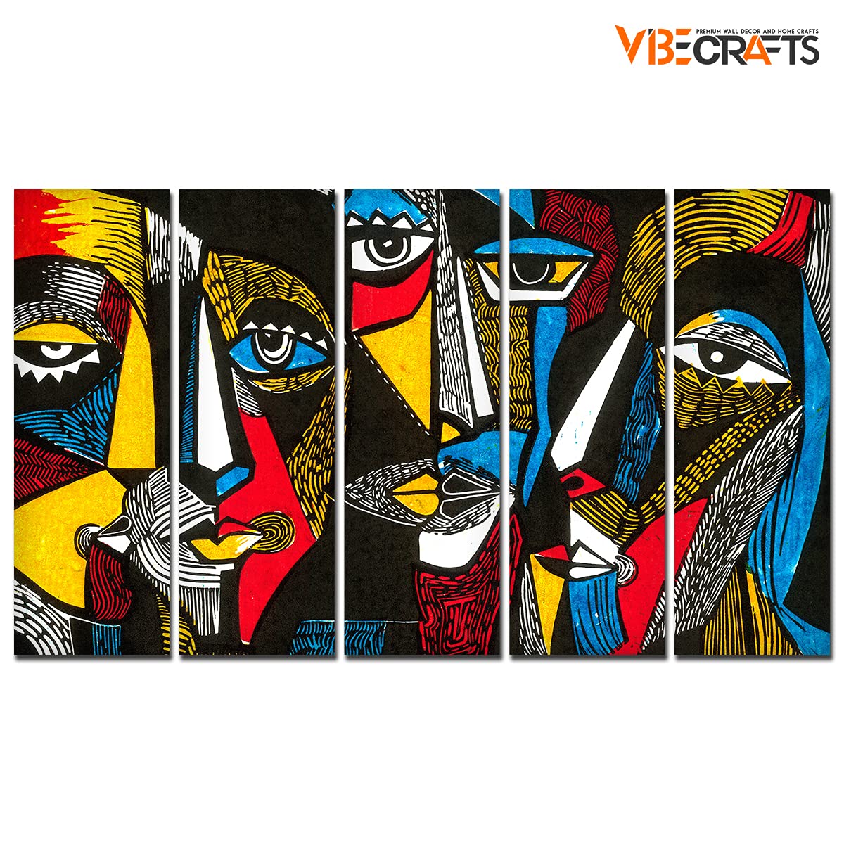 VIBECRAFTS Colorful Abstract Faces 5 Pieces Premium Wall Painting For Home|Office|Living Room|Gift (PTVC5Pcs4_8501)