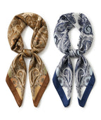 NHCDFA 2PCS Scarf for Women Stylish Bandanas for Women, Versatile Fashion Accessory for Daily Styling and Special Occasions, Set of 2 Retro Print Square Scarves in Caramel and Navy Blue