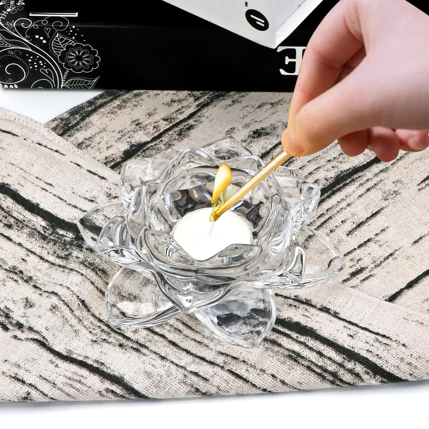 Home Brilliant Tealight Candle Holder Glass Votive Candle Holders, Lotus Tealight Candle Holder for Wedding Table Centerpieces, Party and Home Decor