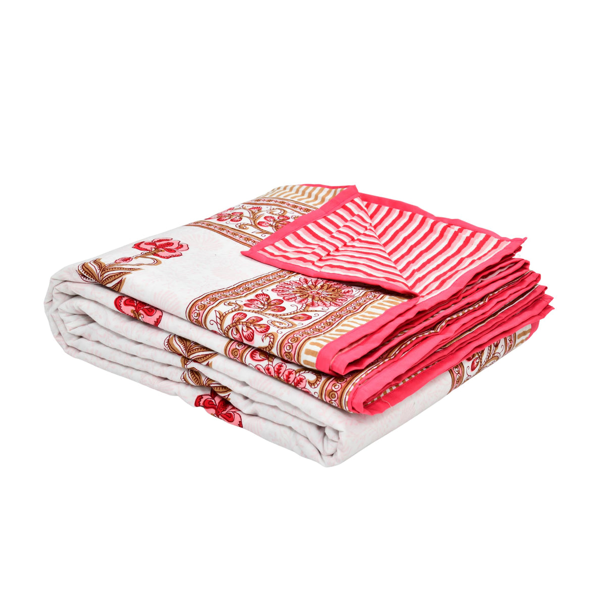 BLOCKS OF INDIA 100% Cotton Dohar King Size Reversible Hand Block Printed Malmal Summer Dohar/Blanket (Pink Peach Flower) Kafalo