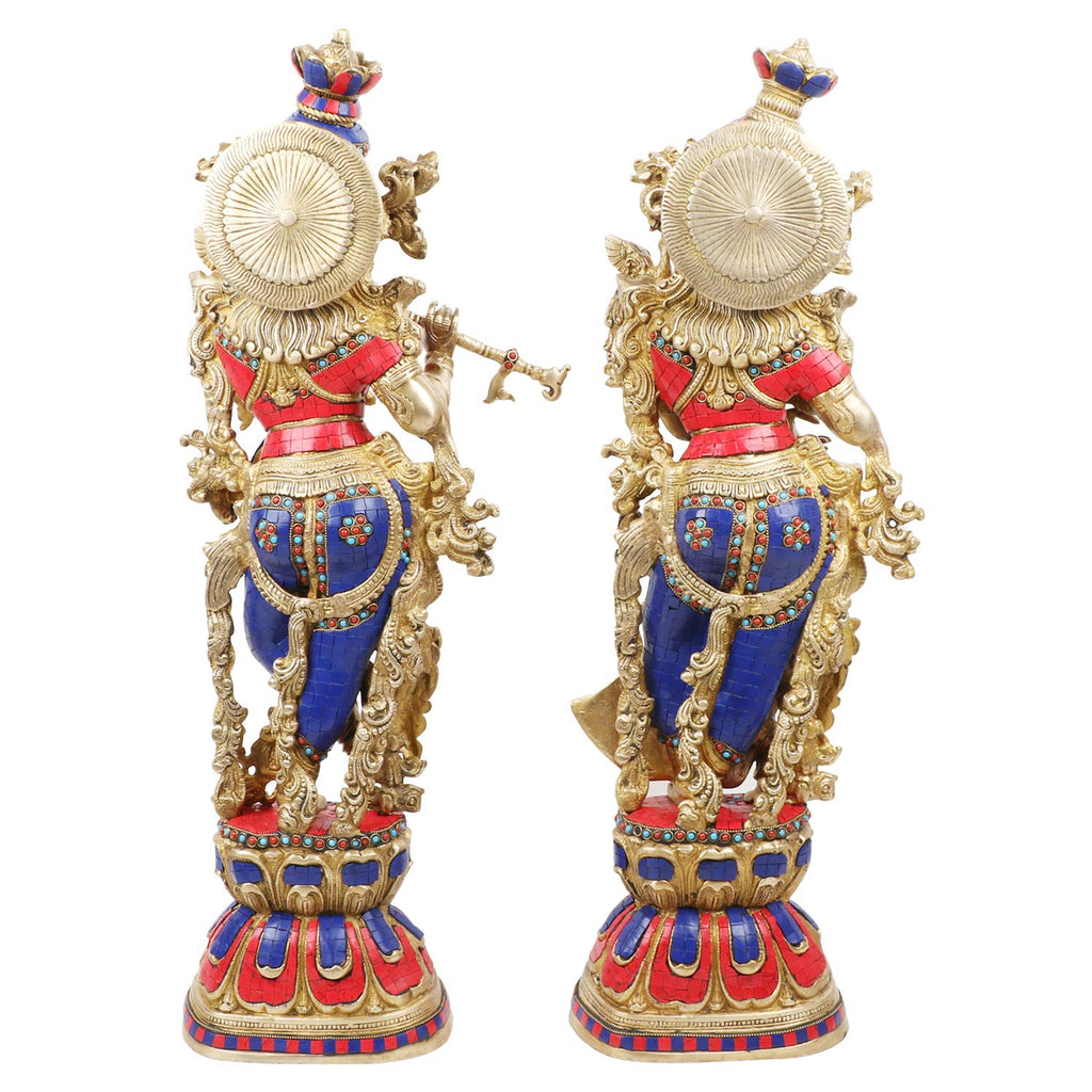 SVARUP Big Brass Radha Krishna Idol Radhay Krishan Murti in Multicolor Height 29 Inch