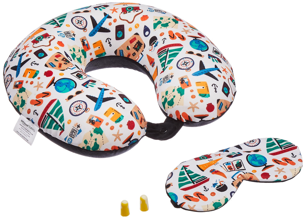 kossto Memory Foam Travel Pillow for Neck Pain Relief, Includes Eye Mask & Noise Isolating Ear Plugs, Portable Combo for Men & Women, Ideal for Long Flights & Road Trips | Velvet Black