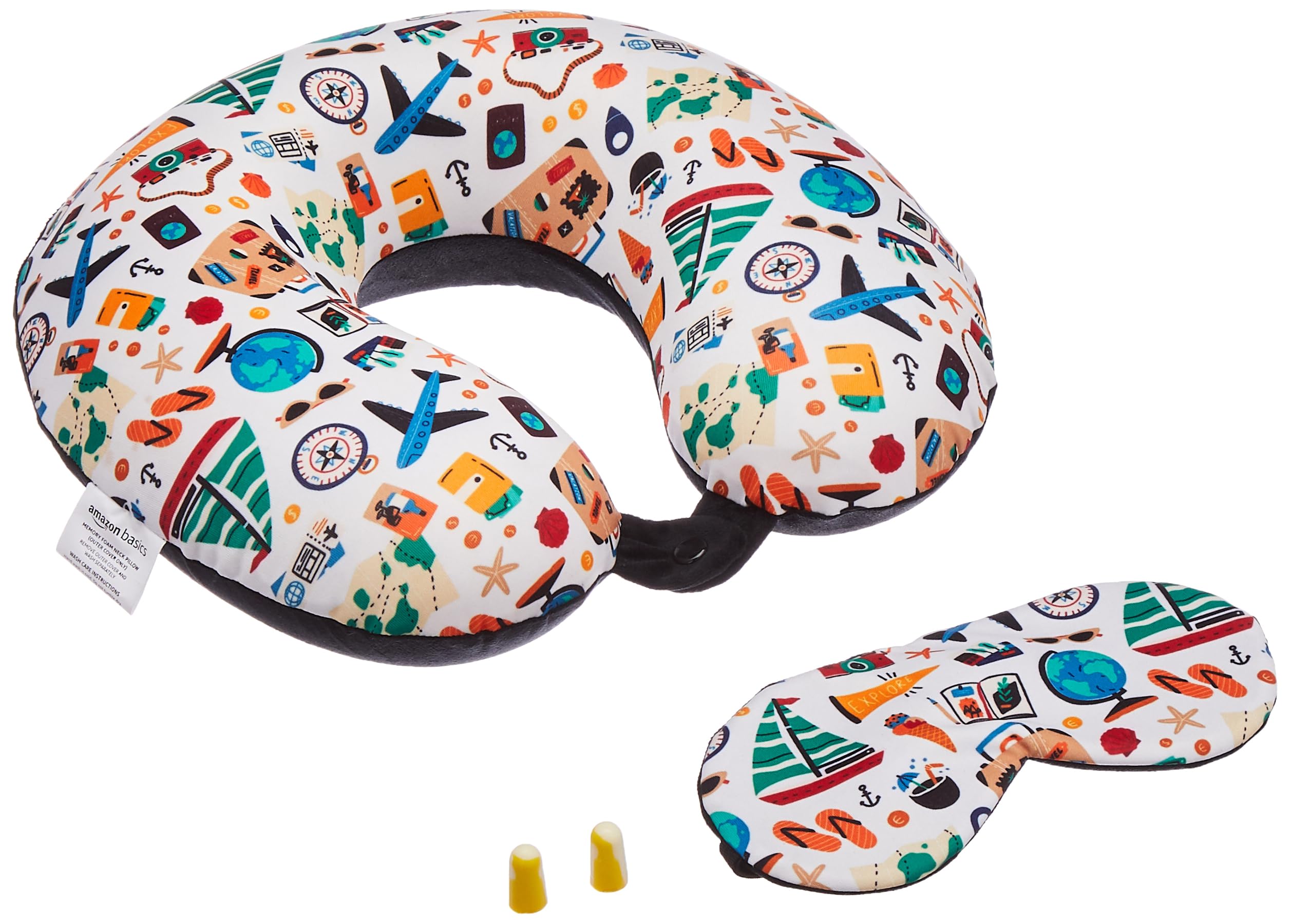 kossto Memory Foam Travel Pillow for Neck Pain Relief, Includes Eye Mask & Noise Isolating Ear Plugs, Portable Combo for Men & Women, Ideal for Long Flights & Road Trips | Velvet Black