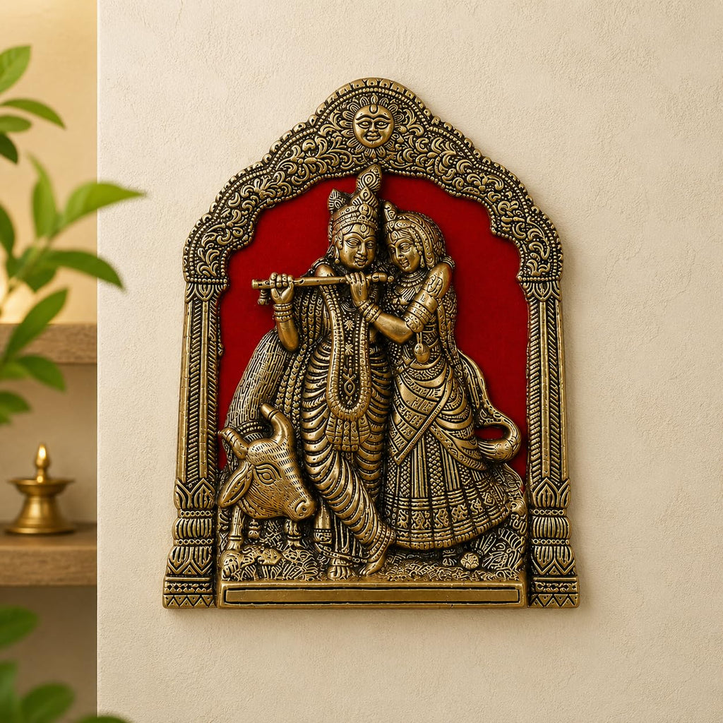 KridayKraft Radha Krishna with Cow on Thin Metal Frame with an antique finish so looks very beautiful and use for Table&Wall Hanging Decorative home&office,Gift Anniversaries,Birthday,New Year Gifts..