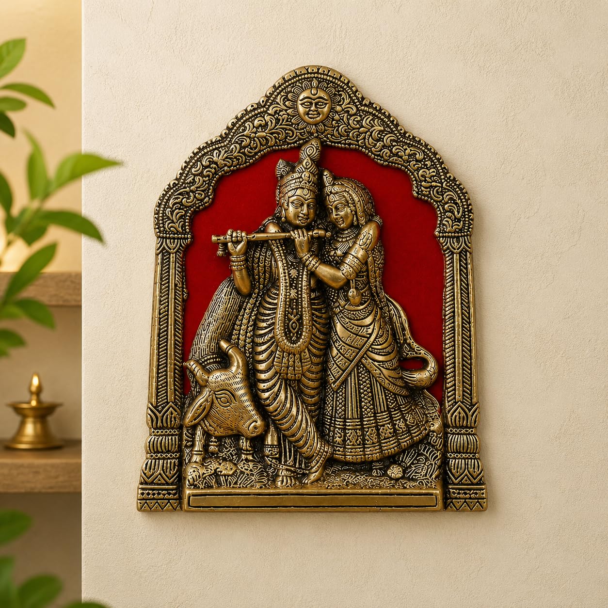 KridayKraft Radha Krishna with Cow on Thin Metal Frame with an antique finish so looks very beautiful and use for Table&Wall Hanging Decorative home&office,Gift Anniversaries,Birthday,New Year Gifts..