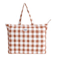 HOUSE OF ORLO: Pinteresty QUILTED 100% Cotton Checked Tote Bags with Zipper for Women - For College, Travel, Work and Daily Use -Large, Mocha Mousse