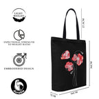 MASQ By Q-One Embroidered Poppy Flower Canvas Large Utility Tote Bags For Women With Zip, College Bag For Girls, 100% Organic Cotton Tote Bag For Traveling & Daily Use Gifts For Women And Girl