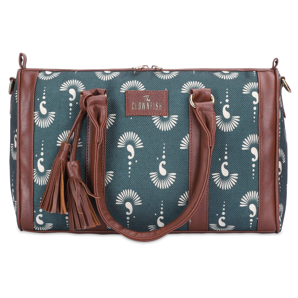 THE CLOWNFISH Lorna Printed Handicraft Fabric Handbag for Women Office Bag Ladies Shoulder Bag Tote for Women College Girls (Slate Grey)