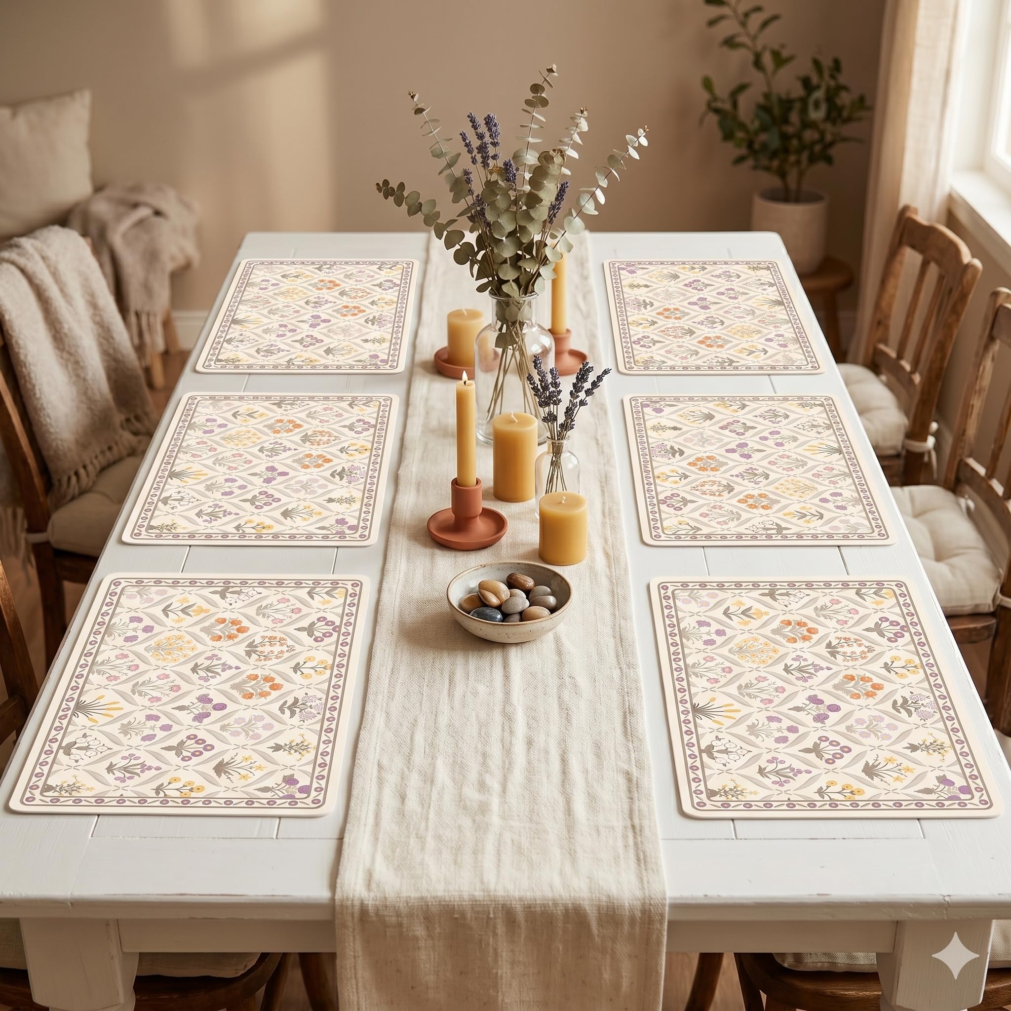 YELONA Leather Dining Table Placemats Set of 6 – Waterproof, Heat Resistant, Anti-Slip, Easy to Clean Table Mats for Dining Table, Kitchen & Home Décor (Pale Beige, 40 x 30 cm) Kafalo