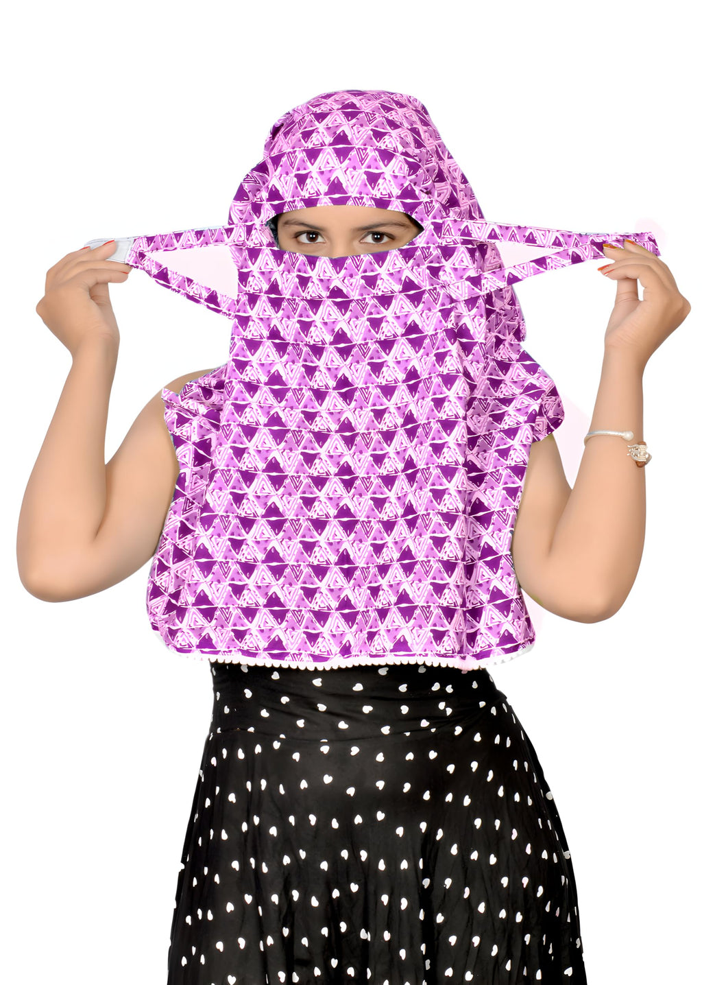 DEEPNYRA - LIVING STYLE Sun Protection Face Cover Cotton Printed Scarf Mask Head Wrap Bandana For Women and Girls Hijab Dupatta Double Layer Head Neck Face Hair Safety All Day Wear Scarf (Purple)