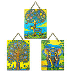 Artvibes Elegant Elephant & Cow Decorative Wall Art MDF Wooden Wall Hanger for Home | Aesthetic Wooden Decor | Graphic Artwork | Wall Illustrations | Sceneries | Unique Gift Items (WH_9674N), Set of 3