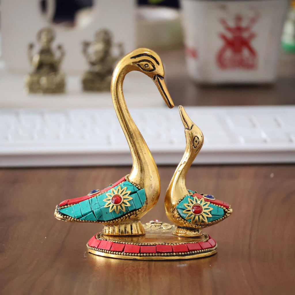 KridayKraft Love Birds Swanset Pair of Kissing Duck Metal Statue,Love for Romantic Gift to Boyfriend,Girlfriend,Decor Your Home,Office,Showcase,Animal Showpiece Figurines. (Stone)