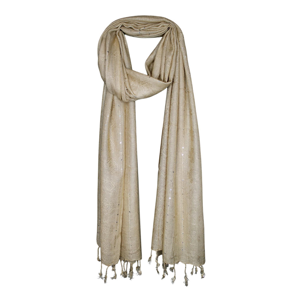 STOLE STUDIO Elegant Luxurious Sequence Viscose Stole Scarf (Beige)