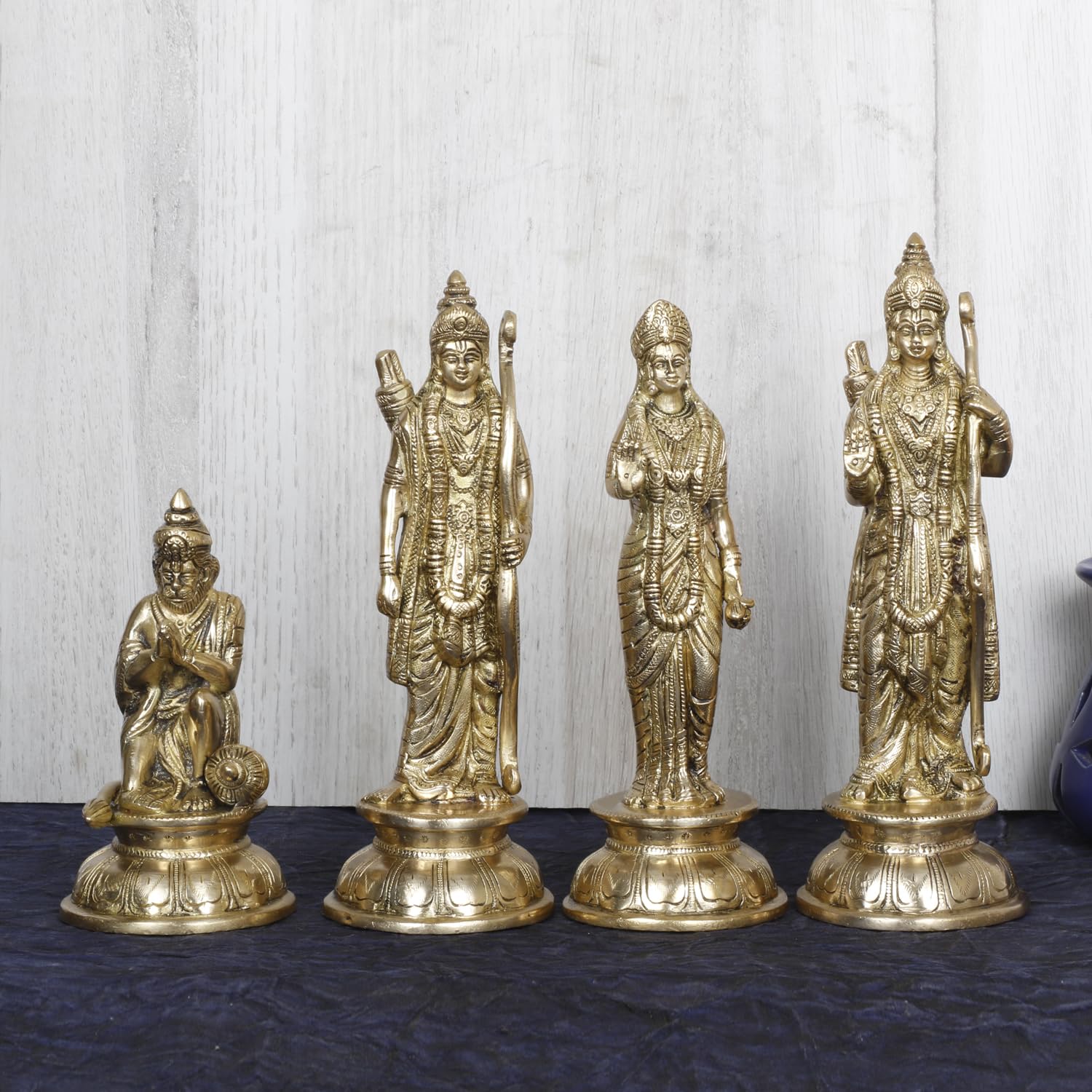 SVARUP Brass Lord Rama Family Ram Darbar Ram, Sita, Laxman, Hanuman for Home Office Pooja Decor Gift Decor (Gold Color Height 9 Inches)