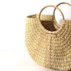 Habere India-All the Cultures Fabricating India U Shape Seagrass Straw Tote Bag for Women | Boho Woven Basket Handbag | Mini Tote Purse, Beach & Summer Handbag (Design 01)