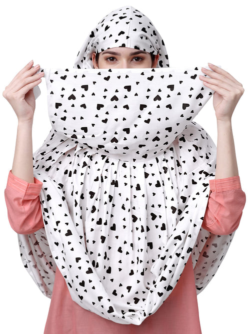 7 season's Cotton Long Women's Scarf Cum Mask With Velrco Closer | Usable For Vehical Driver | White Printed Design | Universal Size | For Girl & Woman, (female)