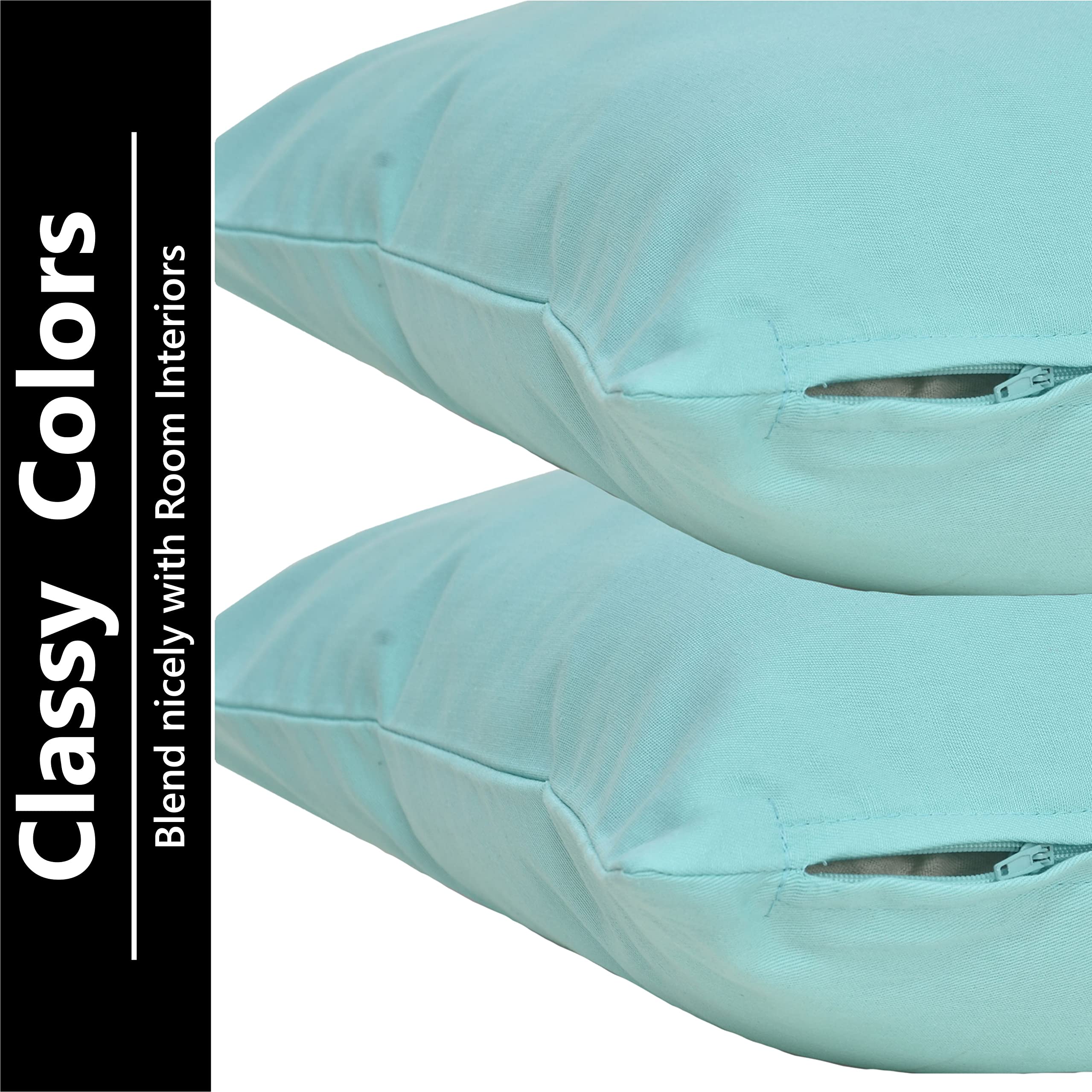 Yellow Weaves Cotton 250 TC Canvas Decorative Cushion Covers, (24 X 24 Inches), Set Of 2, Powder Blue