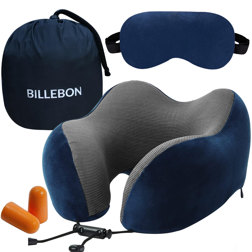 Billebon Premium Neck Pillow for Travelling Airplane Travel Pillow Comfortable Head Rest Neck Holder Pillow (Black with Eye Mask)