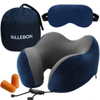 Billebon Premium Neck Pillow for Travelling Airplane Travel Pillow Comfortable Head Rest Neck Holder Pillow (Black with Eye Mask)