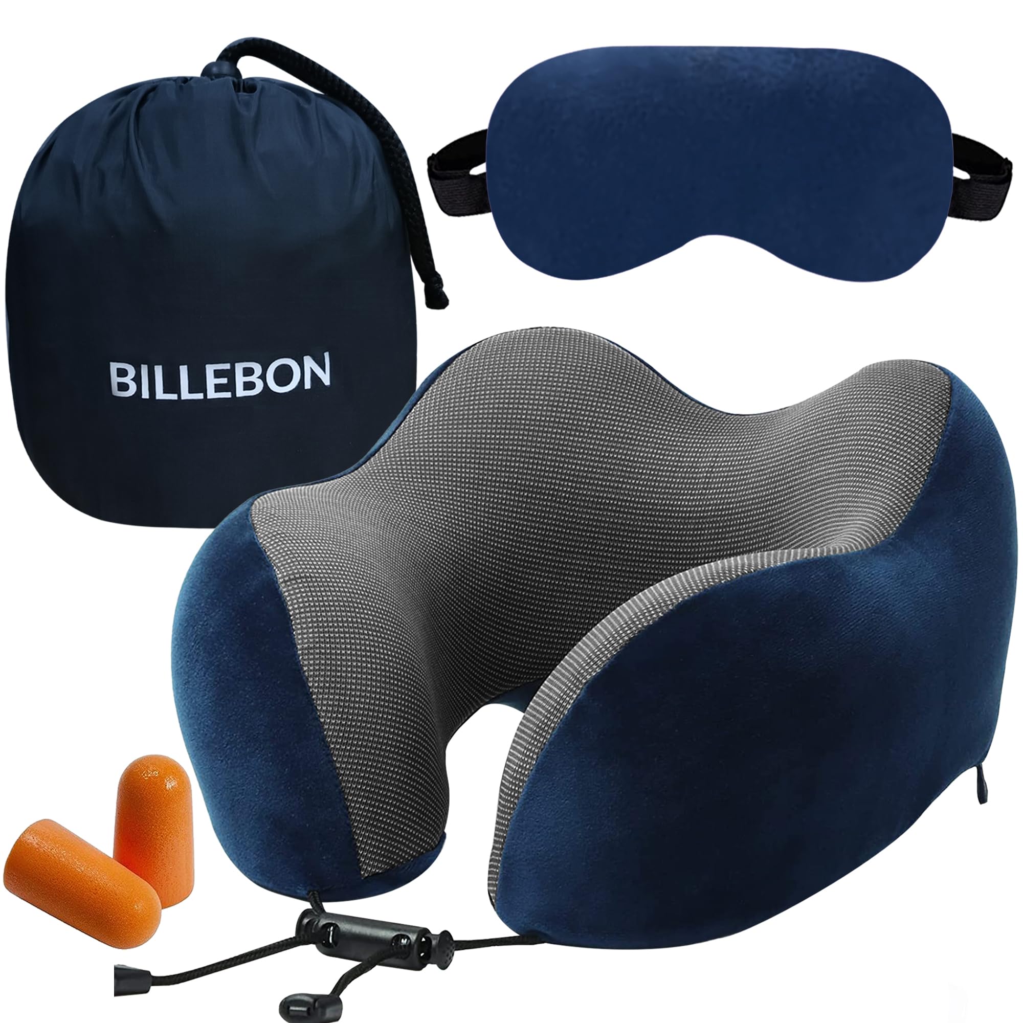 Billebon Premium Neck Pillow for Travelling Airplane Travel Pillow Comfortable Head Rest Neck Holder Pillow (Black with Eye Mask)