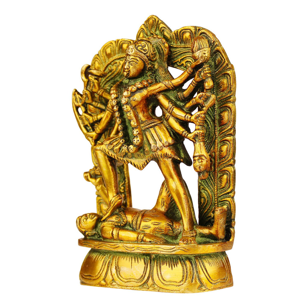 ARTVARKO Brass Kali Maa Murti | Maha Kali Ten Arms Mahakali Kalika Maa Statue Sculpture Idol Murti Decor (Height 6.5 Inches Weight 1.5 Kg)