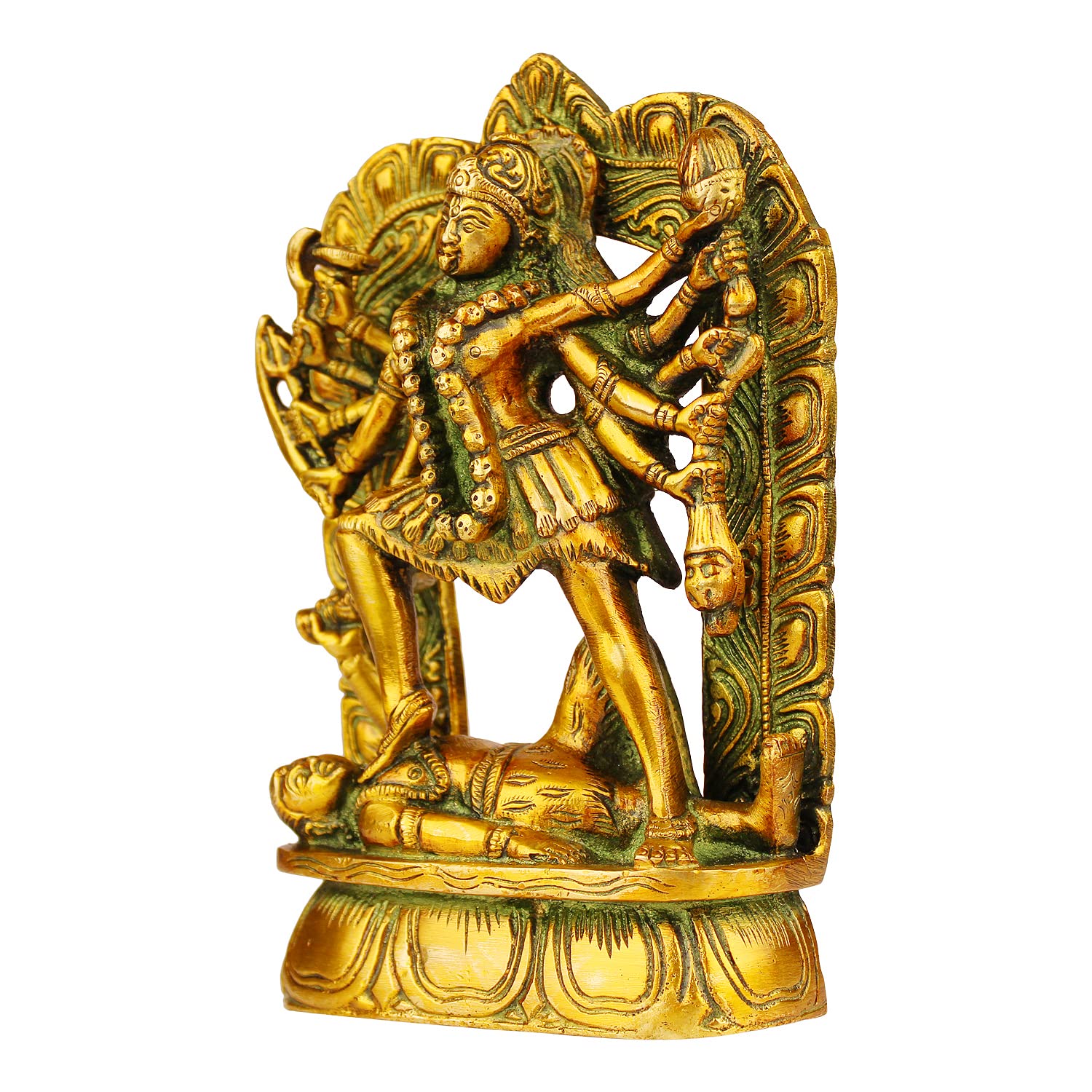 ARTVARKO Brass Kali Maa Murti | Maha Kali Ten Arms Mahakali Kalika Maa Statue Sculpture Idol Murti Decor (Height 6.5 Inches Weight 1.5 Kg)