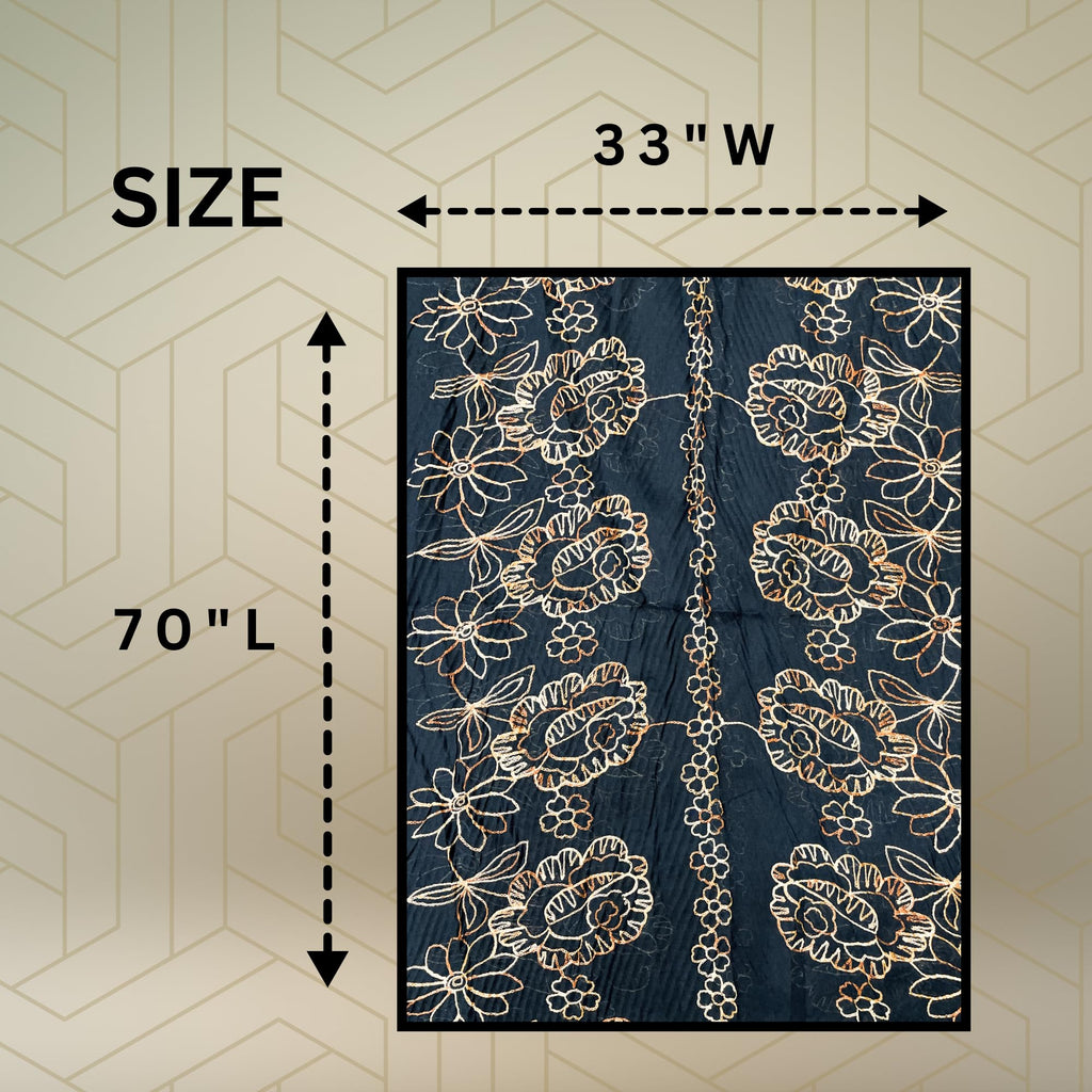 FAHABO Scarf Woman Pleated Cotton Scarves with Embroidery and Tassels | Hijab Scarf | Headscarf | Neck Scarf | Stoles | Wraps (Deep Night Blue -1)