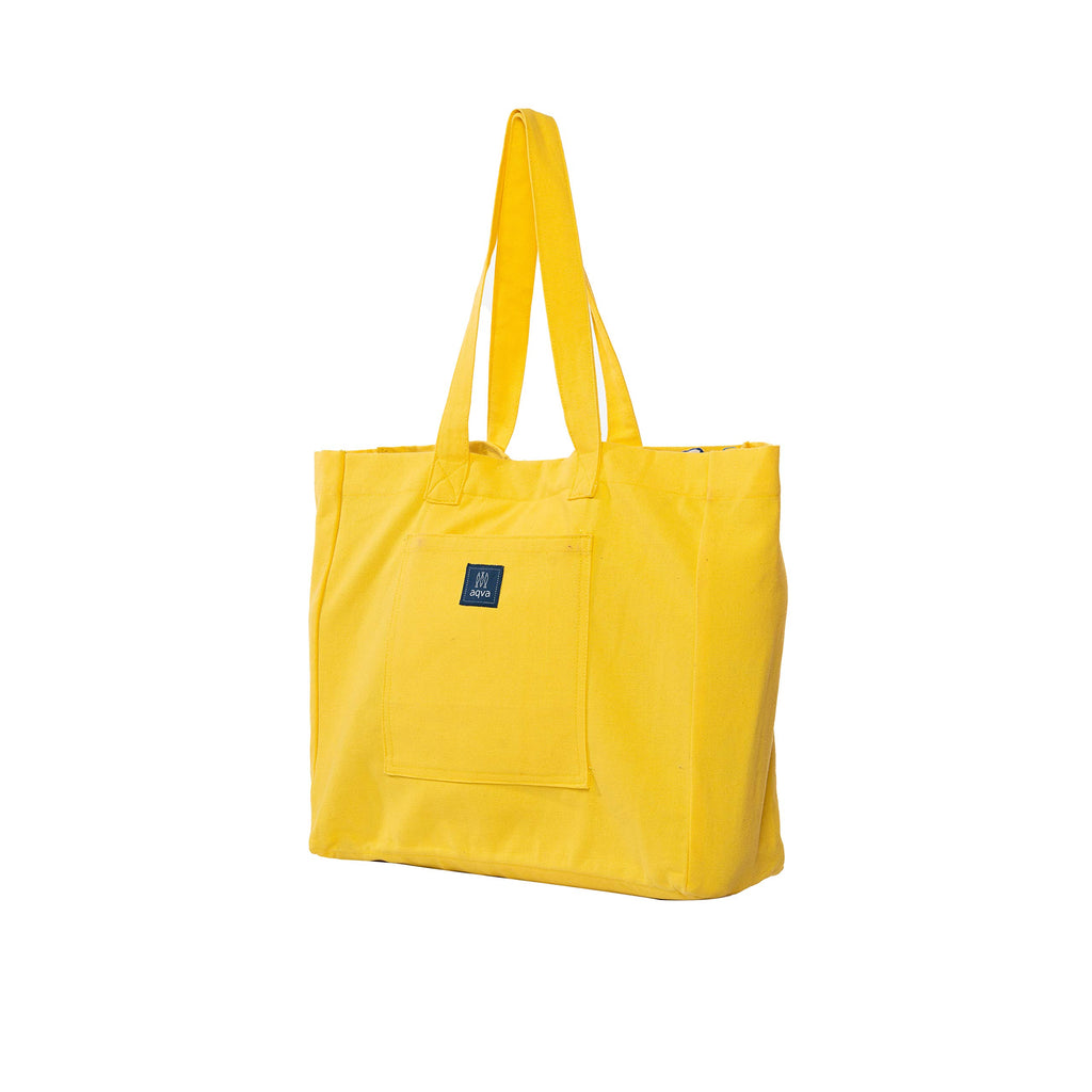 AQVA Cotton Canvas Tote Bag for Women & Girls | Shoulder Bag with Magnetic Button Closure & Solid Colour | Multipurpose Shopping, Travel, Beach, Office Bag | Good Gift Choice for Women (Light Yellow)