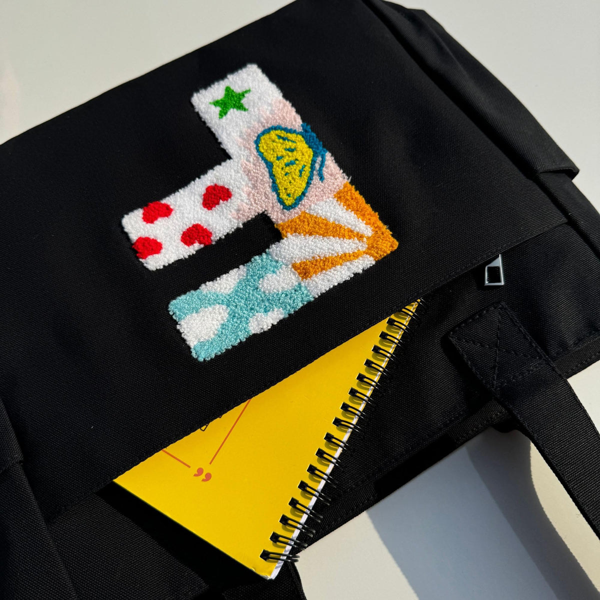 TSANTA Alphabet Tufted Canvas Tote Bag for Women, Laptop Compatible, Multicolour, Cotton, Zipper, 35x11x31 cm, Shoulder Strap, Personalised Letter Design