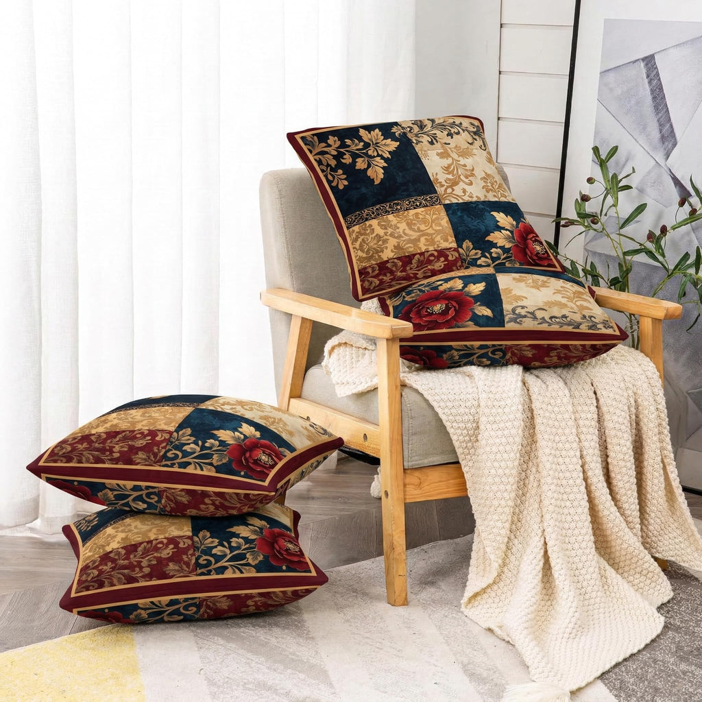 ishro home Premium Cushion Cover 16 inch x 16 inch | Luxury European Mosha Fabric | Love at First Sight Designs | Hidden Zipper | Machine Washable, Non- Fading | (4, Jodhpuri Royale, 16 x 16 Inches)