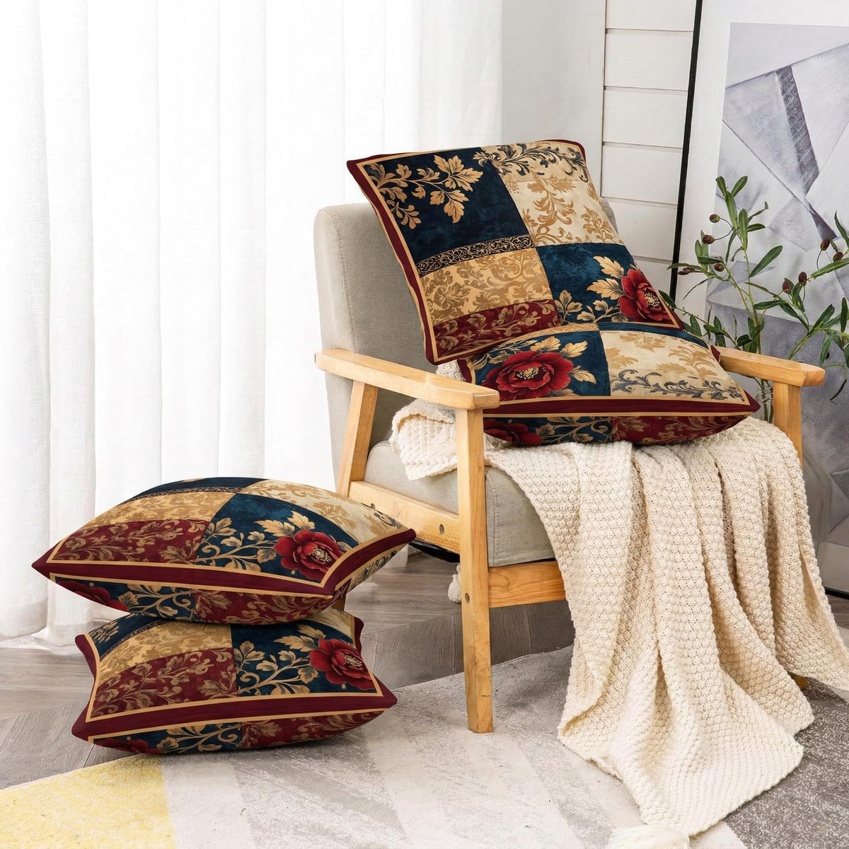 ishro home Premium Cushion Cover 16 inch x 16 inch | Luxury European Mosha Fabric | Love at First Sight Designs | Hidden Zipper | Machine Washable, Non- Fading | (4, Jodhpuri Royale, 16 x 16 Inches)