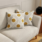 HUESLAND Premium Cotton Cushion Cover 16 inch x 16 inch | Decorative Square Throw Pillow Covers Set for Sofa, Living Room & Bedroom | Set of 2 | Natural, Golden Ochre & Bistre