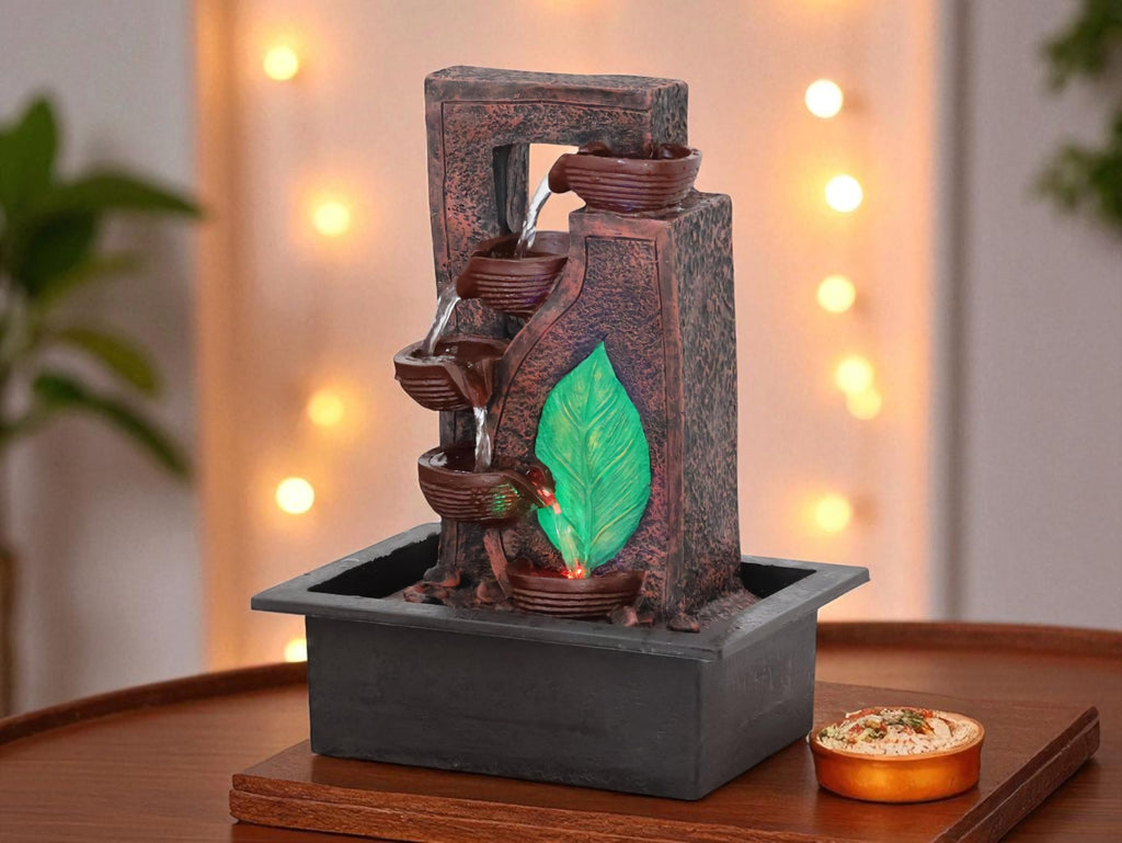 KridayKraft Decorative Waterfall Design Table top Colour Changing Lights Fountain Polyresin Showpiece for Home Garden Living Room Decor Decoration Gift Items, 40 CM 1.9 kg