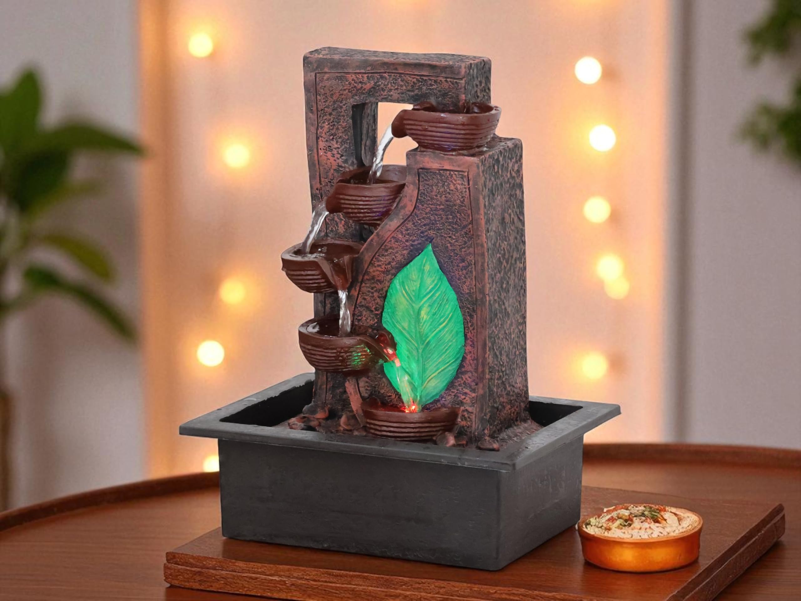 KridayKraft Decorative Waterfall Design Table top Colour Changing Lights Fountain Polyresin Showpiece for Home Garden Living Room Decor Decoration Gift Items, 40 CM 1.9 kg