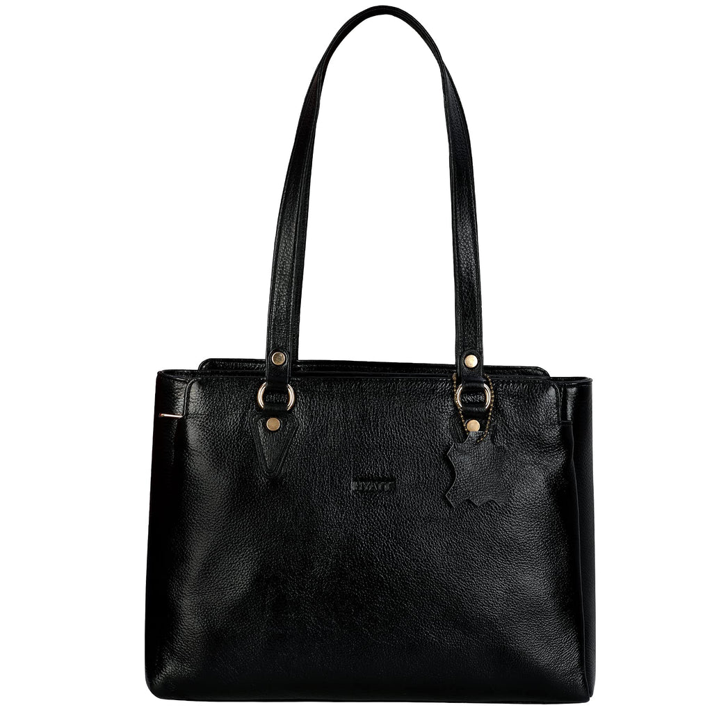 Richsign Leather Accessories Full-Grain Natural Leather Top-Handle Satchel Handbags & Shoulder Tote Bags For Women (Dimension- L-13 X H-10 X W- 5 Inch, Weight- 0.8kg / 800g (Black)